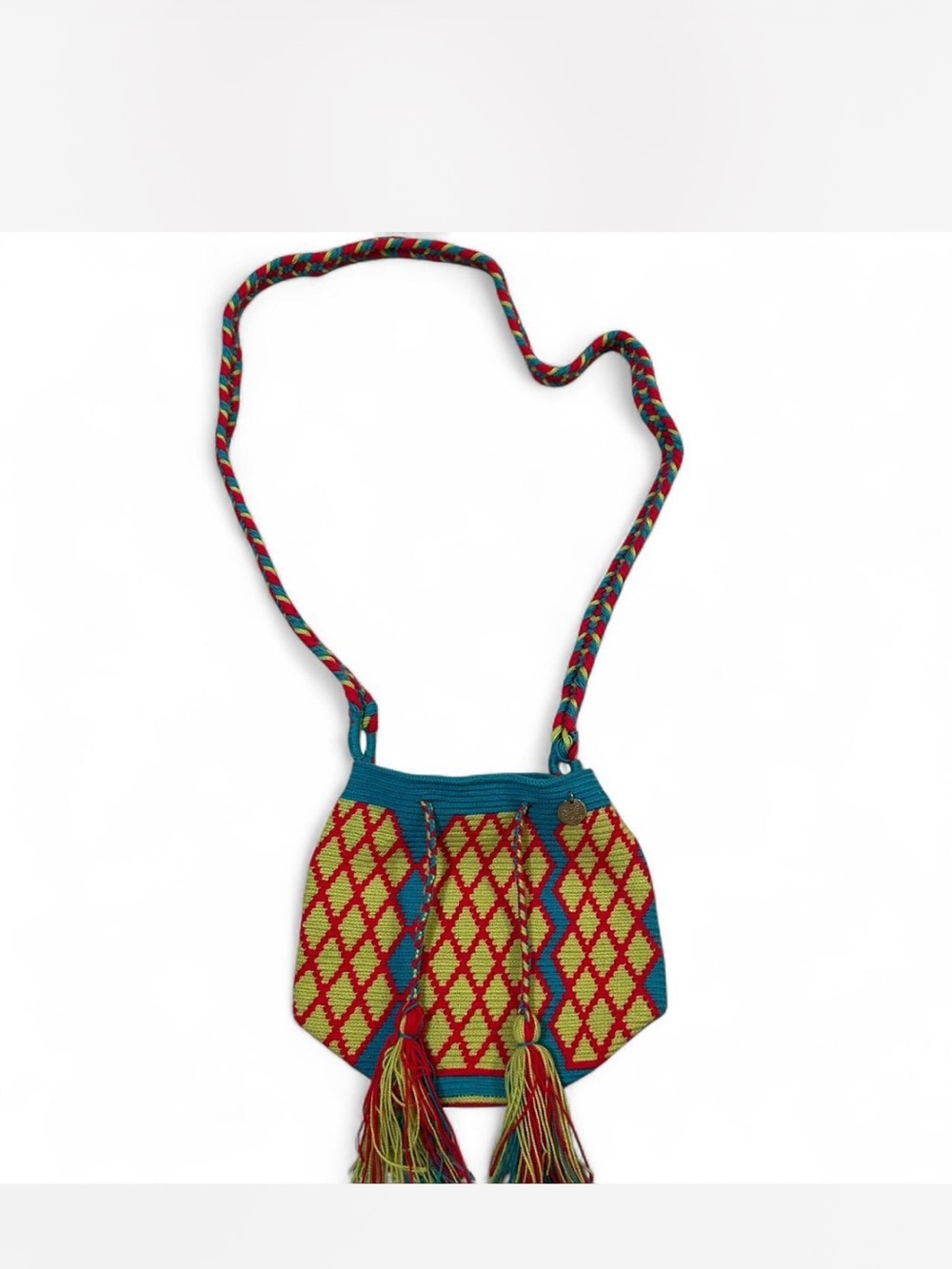 Jack Rogers Red Yellow Blue Woven Mini Crossbody with Tassels